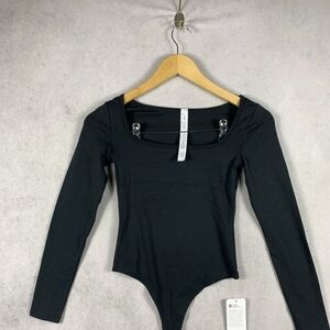 CRZ Yoga Women's Black Square Neck Long Sleeve Bodysuit Size XXS 00 NWT